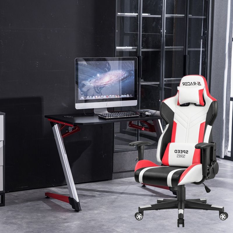 Удобный белый PU кожаный гоночный игровой стул для профессиональных E-спортивных выступлений