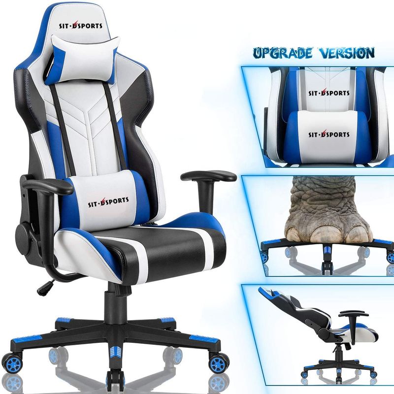 Белое кожаное игровое кресло из PU для комфортной игры в офисе/дома/квартире