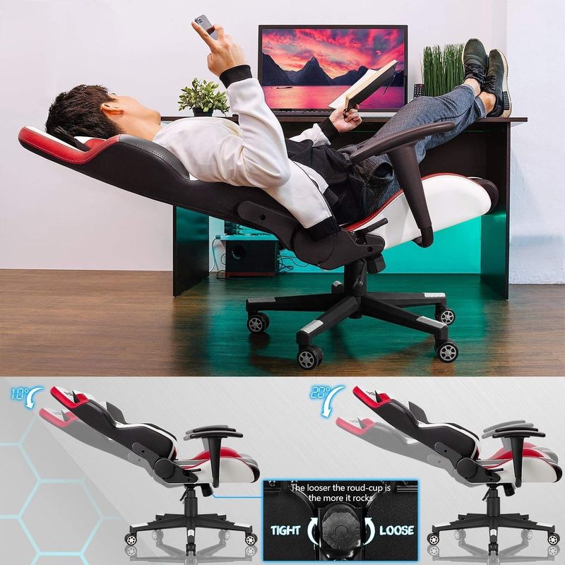 Белое кожаное игровое кресло из PU для комфортной игры в офисе/дома/квартире